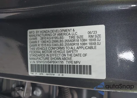 2023 Honda Pilot Awd Ex-L 7 Passenger from USA, damaged, VIN 5FNYG1H54PB041795